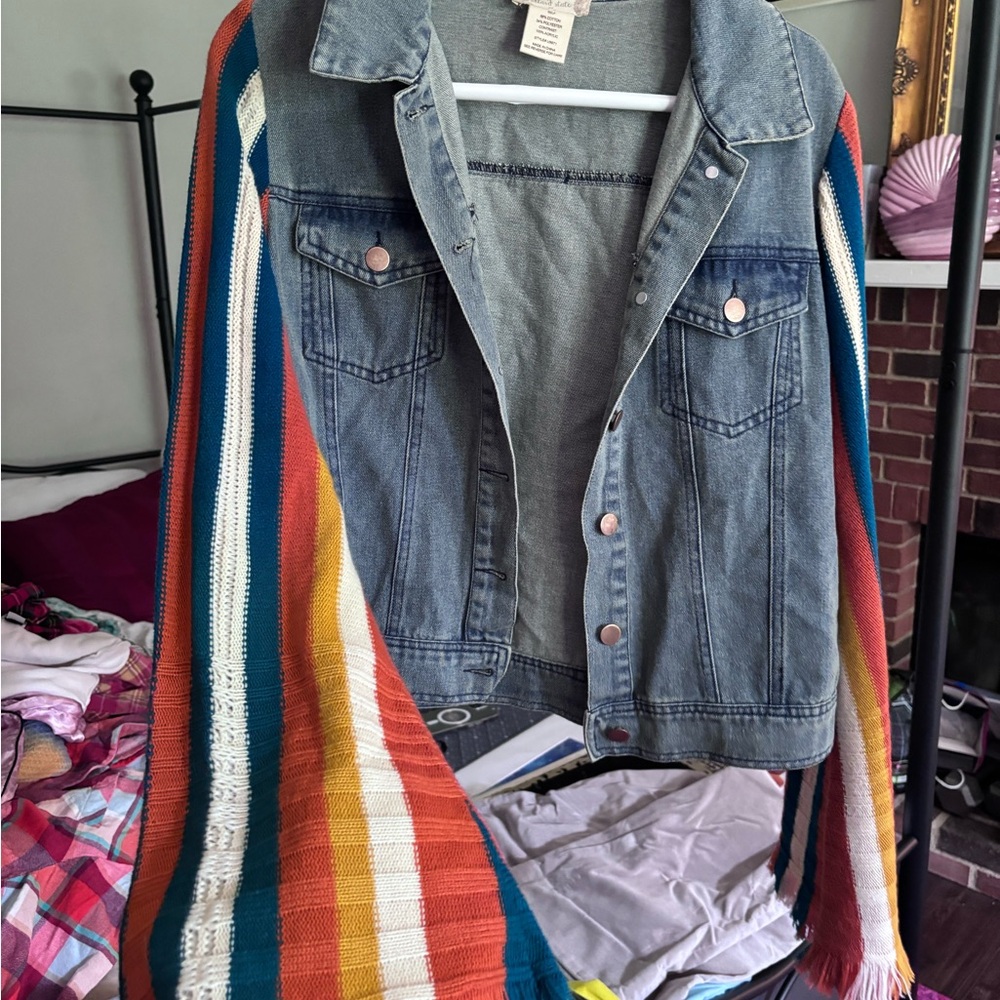 Altar'd State Jean Jacket w/ Crochet Sleeves